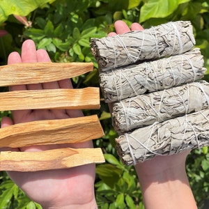 White Sage Smudge + Palo Santo Wood Bundles - Choose How Many of Each (4" White Sage Smudge Bundle & Palo Santo Holy Wood, Smudge Sticks)