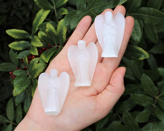 Selenite Crystal Pocket Angel,  2" Tall - Choose How Many (Premium Quality Selenite Guardian Angel)