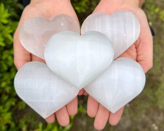 HUGE Selenite Crystal Hearts, 2.5 - 3" Choose How Many (Polished Selenite Gemstone)