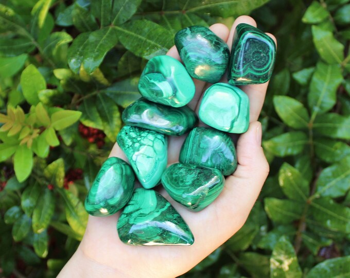 Malachite Tumbled Stones, Large 1" - 1.5": Choose How Many Pieces (Premium Quality 'A' Grade)