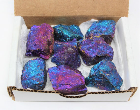 Chalcopyrite Raw Rough Stones: 10 oz Box Bulk Lot (8 - 12 Pieces, each about 0.75 - 2") (Peacock Ore, Mineral Specimens)