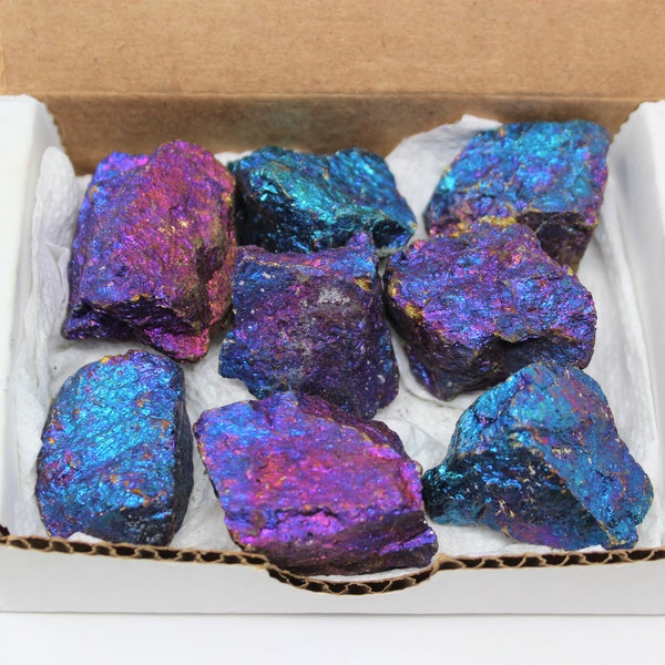 Chalcopyrite Raw Rough Stones: 10 oz Box Bulk Lot (8 - 12 Pieces, each about 0.75 - 2") (Peacock Ore, Mineral Specimens)