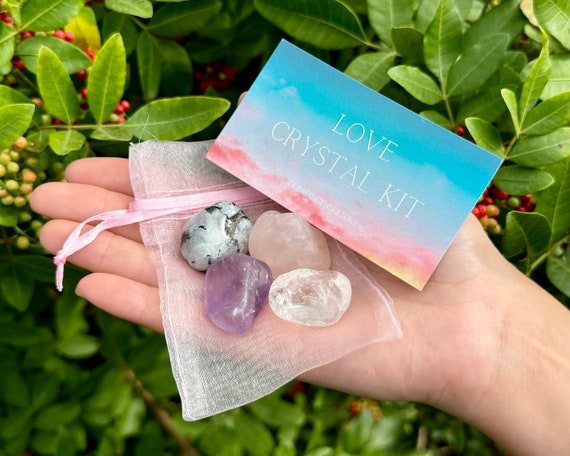 Love Crystal Kit, 4 pcs In Organza Pouch - Most Popular Tumbled Crystal Gift Kits (Warm Adoring Chakra Protection Healing Sets, Rose Quartz)