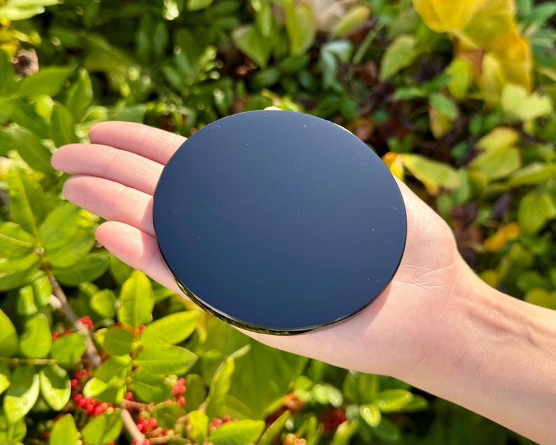 Black Obsidian Crystal Scrying Mirrors, 2" 3" 4" or 6" - Choose Size ('AAA' Grade Divination Mirrors) Large - 4"