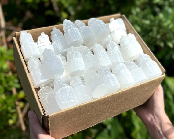 CRAZY CHEAP Wholesale Box of 100 Mini Selenite Towers, 2.5" Selenite Iceberg Crystals (Natural Selenite Crystal Towers, Healing Crystals)