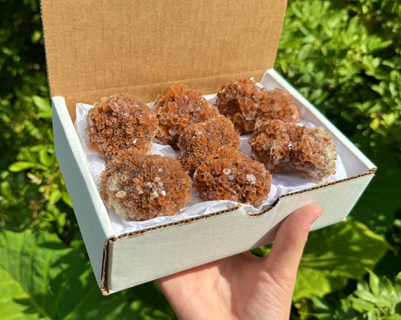 Large Aragonite Cluster Box: 6 - 8 Pieces (High Quality Aragonite Crystal Clusters, Raw Aragonite Cluster, Star Cluster, Orange Aragonite)
