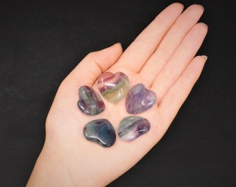 Fluorite Heart Stone: 1" (Crystal Heart, Carved Gemstone Heart, Pocket Heart, Puffed Heart, Stone Heart)