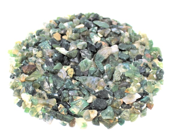 Moss Agate Semi Tumbled Gemstone Mini Chips 5 - 15 mm: Choose Ounces or lb Loose Wholesale Bulk Lots ('A' Grade, Moss Agate Chips)