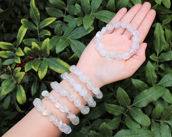 Clear Quartz Tumbled Gemstone Bracelet: 6-8 mm Stones (Premium Grade Stretch Nugget Bracelet)