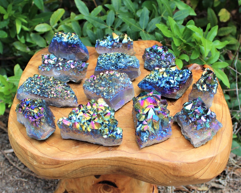 Rainbow Aura Amethyst Clusters, 'AAA' Grade Titanium Metallic Amethyst Crystals - Choose Size 画像 2