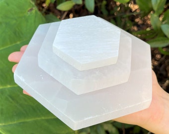 Polished Selenite Charging Station, Hexagon: Choose 3", 4" or 6" (Crystal Cleaning, Charging & Purification Plate)