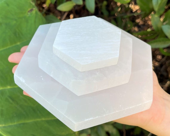 Polished Selenite Charging Station, Hexagon: Choose 3", 4" or 6" (Crystal Cleaning, Charging & Purification Plate)