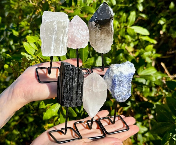 Natural Crystals On Metal Stands - Choose Your Gemstone (Home Protection Crystals, Crystal Healing, Home Decor Mini Pins)