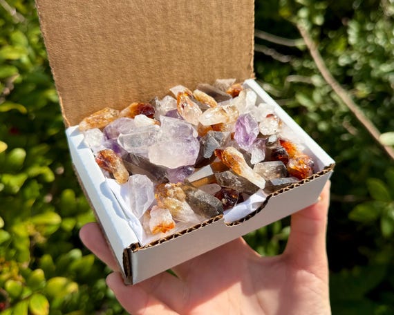 Amethyst, Citrine, Clear Quartz, Smoky Quartz Points Box - 1/2 Lb Box Natural Crystal Point Collection