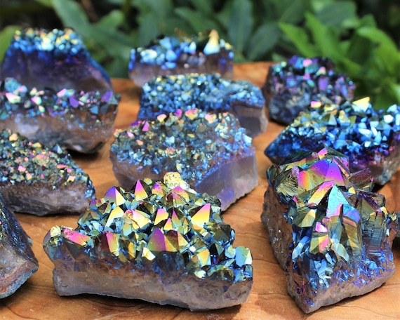 Rainbow Aura Amethyst Cluster, Titanium Aura Amethyst Crystal - Choose Size ('AAA' Grade, Titanium Aura Quartz, Metallic Amethyst)