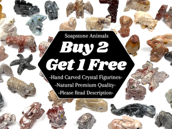 Soapstone Animal Carvings - BUY 2 GET 1 FREE - Hand Carved Animal Figurines Huge Selection! (Premium Quality Crystal Animal Carvings)