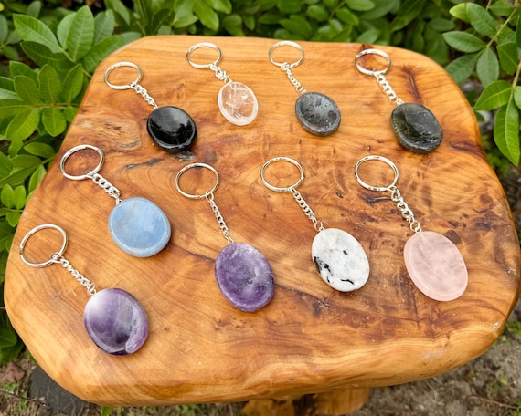 Worry Stone Keychains - Choose Your Gemstone (Premium Quality Polished Gemstone Keyrings, Natural Crystal Pocket Stones)