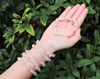 Rose Quartz Chip Bracelet - Pink Quartz Gemstone Jewelry Gift for Her - Choose How Many
