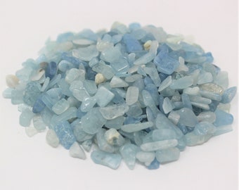 Aquamarine Semi Tumbled Gemstone Mini Chips 6 - 8 mm: Choose 2 oz, 4 oz, 8 oz or 1 lb Loose Bulk Lots (Aquamarine Chips)