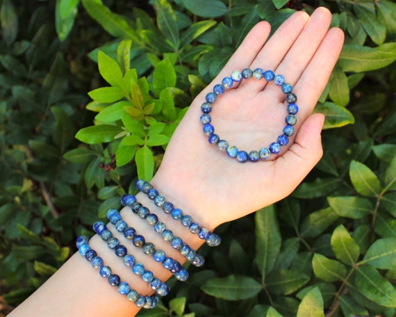 Lapis Bead Bracelet: 8 mm Round Crystals (Premium Grade Stretch Gemstone Bracelet)