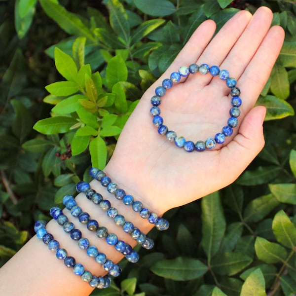 Lapis Bead Bracelet: 8 mm Round Crystals (Premium Grade Stretch Gemstone Bracelet)