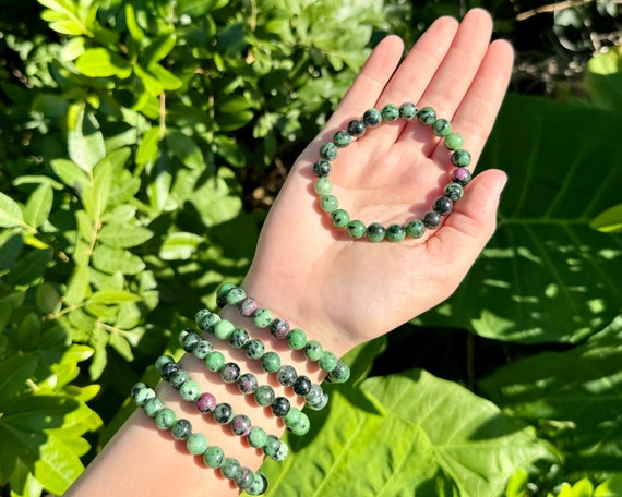 Ruby Zoisite Bead Bracelet: 8 mm Round Crystals (Premium Grade Stretch Gemstone Bracelet)