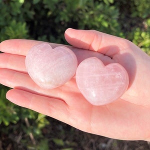 LARGE Rose Quartz Heart Crystal, 1.5 1.75 Crystal Heart, Gemstone Heart, Palm Stone, Rose Quartz Crystal, Polished Rose Quartz 2 Hearts