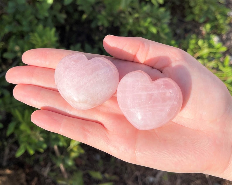 LARGE Rose Quartz Heart Crystal, 1.5 1.75 Crystal Heart, Gemstone Heart, Palm Stone, Rose Quartz Crystal, Polished Rose Quartz 2 Hearts