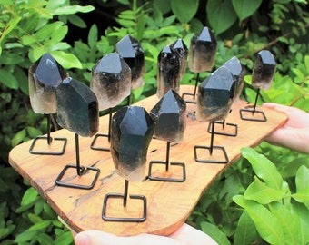 Smoky Quartz Point On Stand - Natural Smokey Quartz Crystal Mini Pin - Mineral Display Specimens