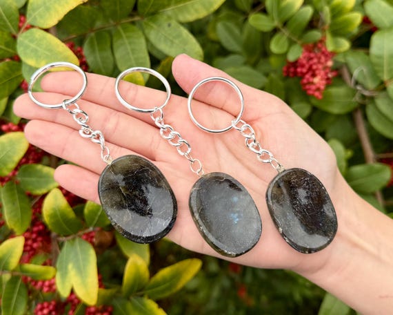Labradorite Worry Stone Keychains - Polished Gemstone Keyrings