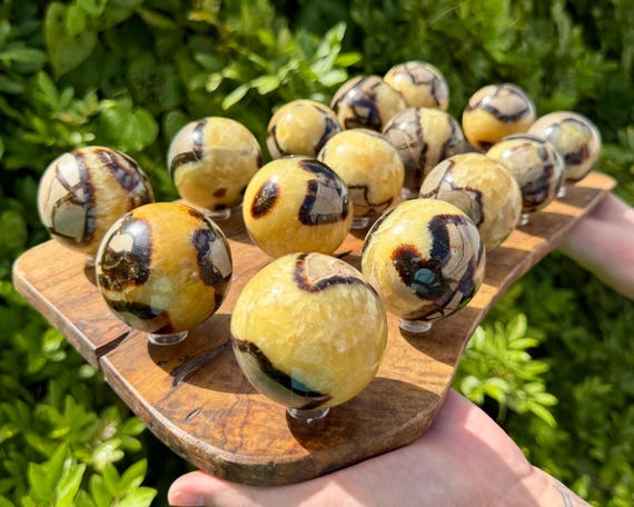 Septarian Crystal Sphere with Stand, Large 1.5 - 2" ('A' Grade Polished Septarian Spheres)