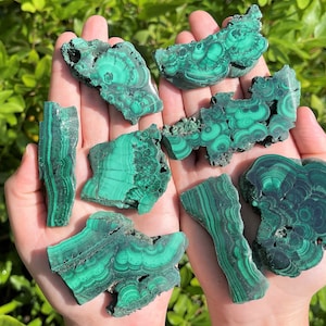 Natural Malachite Slices, Polished Malachite Slabs - Choose Size (Premium Quality &#39;AAA&#39; Grade Small Display Specimens)