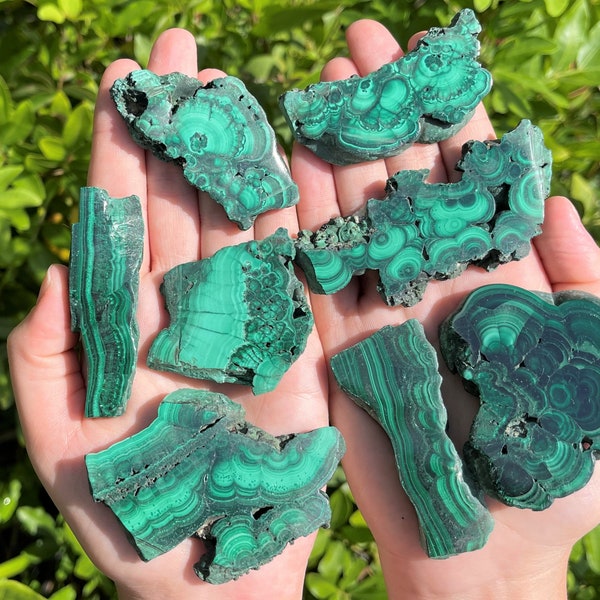 Natural Malachite Slices, Polished Malachite Slabs - Choose Size (Premium Quality 'AAA' Grade Small Display Specimens)