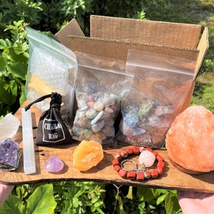 Mystery Crystal Box Crystals, Bracelets, Palm Stones, Selenite, Palo Santo, Tumble and Rough Stones Crystal Confetti, Crystal Gifts HUGE