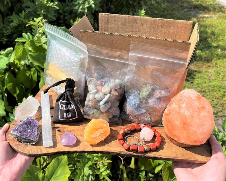 Mystery Crystal Box Crystals, Bracelets, Palm Stones, Selenite, Palo Santo, Tumble and Rough Stones Crystal Confetti, Crystal Gifts HUGE