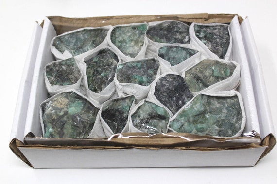 Rough Natural Emerald Box Lot - Bulk 'A' Grade Raw Emerald Crystals, 10 - 18 Pieces (Premium Quality Emerald on Matrix)