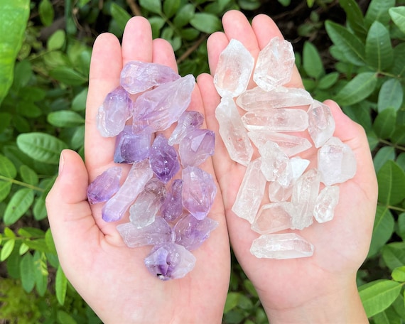 Amethyst Points & Clear Quartz Points Mixed Assortment: Choose Ounces or lbs Wholesale Bulk Lots ('A' Grade, Assorted Crystal Points)
