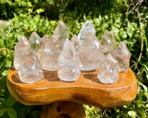 Clear Quartz Crystal Flame, Stunning Polished Cut Base Quartz: Choose Size ('A' Quality Free Standing Crystal, Beautiful Home Decor Crystal)