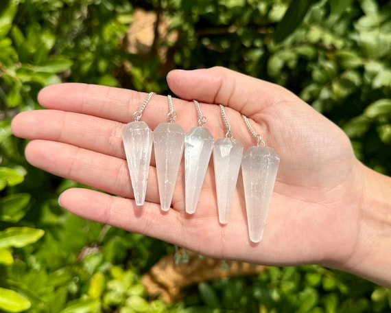 Selenite Faceted Pendulum (Selenite Crystal Pendulum, Dowsing, Divination)
