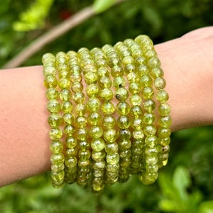 Peridot Bead Bracelet: 5 mm Round Peridot Crystals (Premium Grade Stretch Gemstone Bracelet)