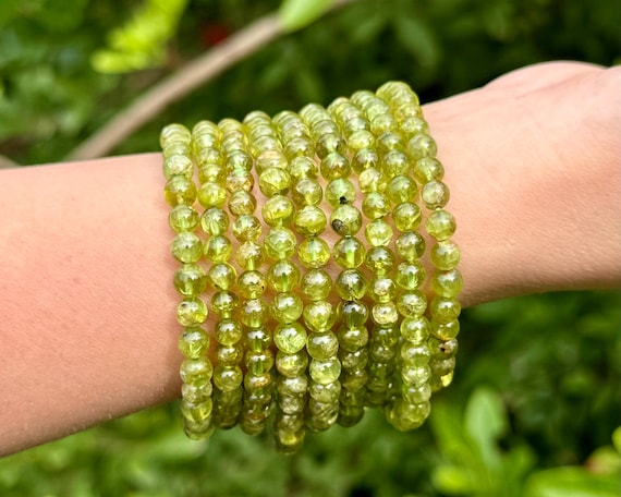 Peridot Bead Bracelet: 5 mm Round Peridot Crystals (Premium Grade Stretch Gemstone Bracelet)