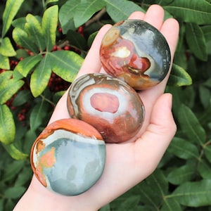 Polychrome Jasper Hand Polished Stones - Choose How Many (&#39;A&#39; Grade Polished Desert Jasper Pebbles, Natural Polychrome Jasper Palm Stones)
