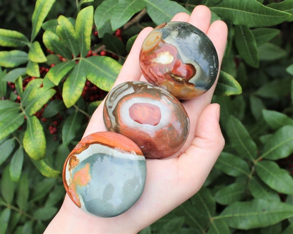 Polychrome Jasper Hand Polished Stones: Choose How Many ('A' Grade Polished Desert Jasper, Polychrome Jasper Palm Stones)