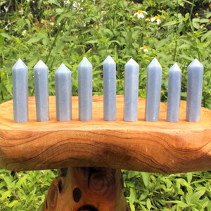 Angelite Crystal Point, 2&quot; - 3&quot; Tall Natural Blue Angelite Obelisk (Premium Quality Small Angelite Towers From Peru, Home Decor)