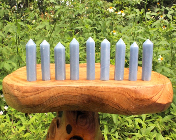 Angelite Crystal Point, 2" - 3" Tall Natural Blue Angelite Obelisk (Premium Quality Small Angelite Towers From Peru, Home Decor)