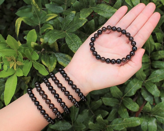 Smoky Quartz Bead Bracelet: 8 mm Round Crystals (Premium Grade Stretch Gemstone Bracelet)