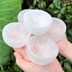 Wholesale Bulk Lot of 5 Selenite Charging Bowls, Medium 3&quot; Offering Bowl (Selenite Crystal Cleaning Bowl, Charging & Purification Bowl)