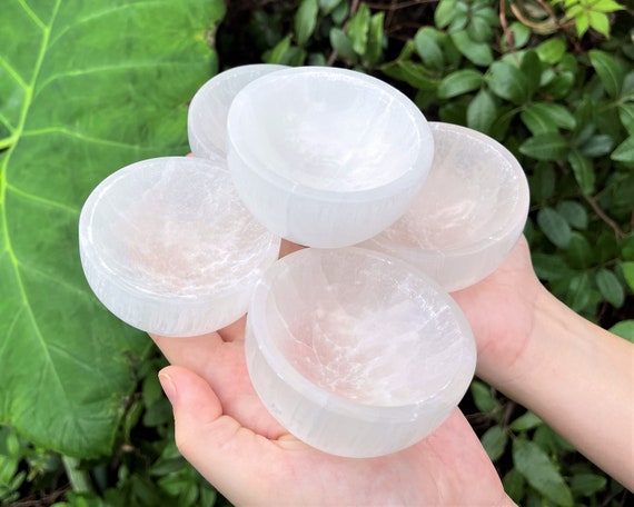 Wholesale Bulk Lot of 5 Selenite Charging Bowls, Medium 3" Offering Bowl (Selenite Crystal Cleaning Bowl, Charging & Purification Bowl)