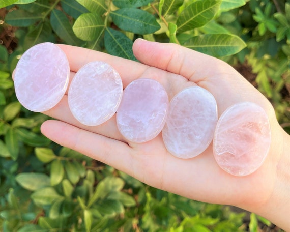 Rose Quartz Worry Stone - Choose How Many (Smooth Polished Pocket Stone, Rose Quartz Palm Stone, Rose Quartz Crystal)