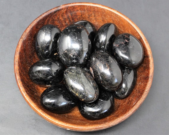 Black Tourmaline Hand Polished Stones Wholesale Bulk Lots: Choose How Many lbs ('AAA' Grade Tourmaline Pebbles, Tourmaline Palm Stones)